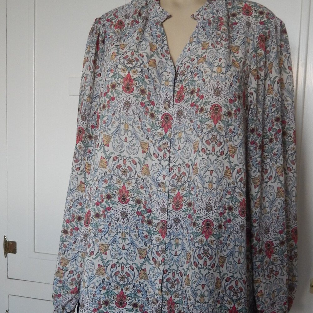 New With tags democracy XL Long Sleeves multi color Blouse Shirt top Polyester